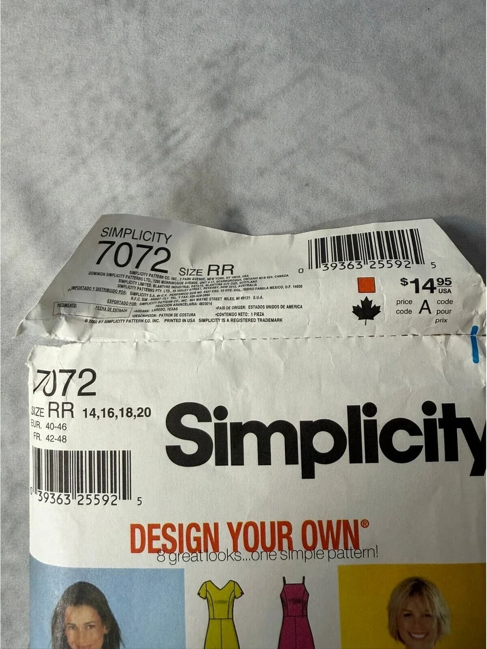 Vintage 2002 Simplicity 7072 Misses Dress Sewing Pattern Size 14 16 18 20